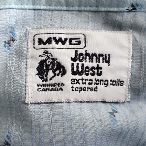 MWG Johnny West Western Shirt Small Blue Xtra Long Tails Pearl Snap Long Sleeve - Picture 3 of 8